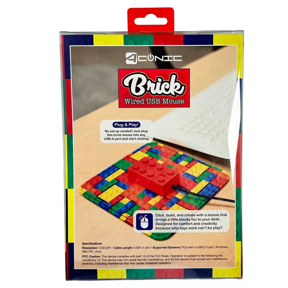 Aconic Brick Wired USB Mouse Red Building Block Style 1200 DPI AC-THCM-BK NIB - Picture 4 of 7